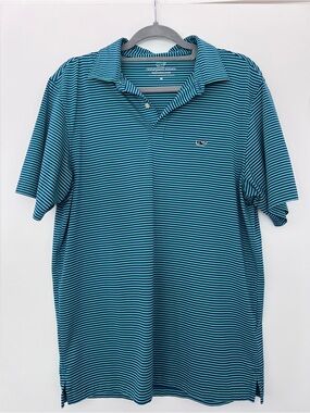 Vineyard Vines Teal and White Striped Polo